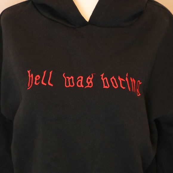 Embroidered "hell was boring" Cropped Hooodie - Picture 7 of 9